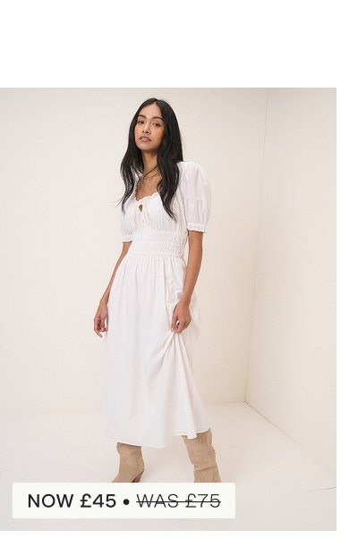 White Milkmaid Puff Sleeve Tula Midi Dress