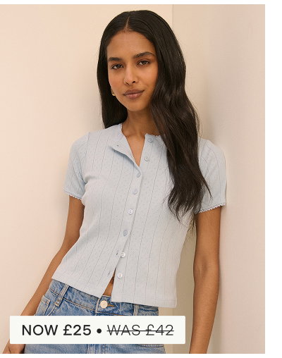 Baby Blue Pointelle Short Sleeve Top