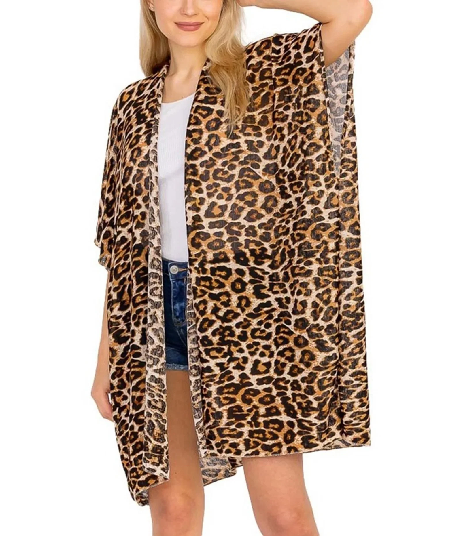 Image of Leopard Print Open Front Kimono