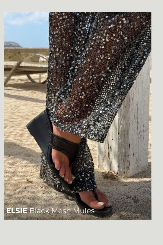 elsie black mesh mule wedge