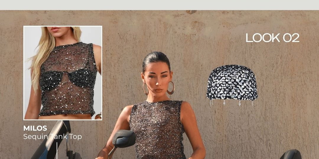 look 2, milos sequin top 