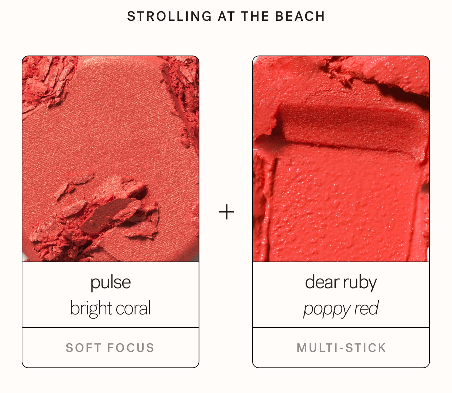 strolling at the beach +  Pulse bright coral Dear Ruby poppy red soft focus  Multi-stick