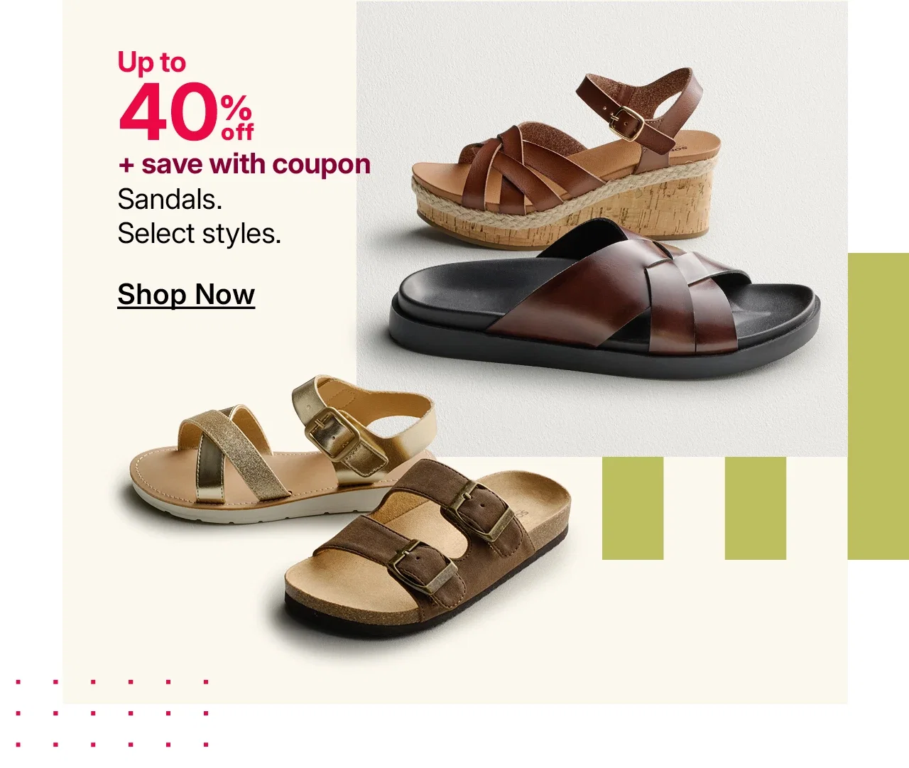 up to 40% off plus save with coupon sandals