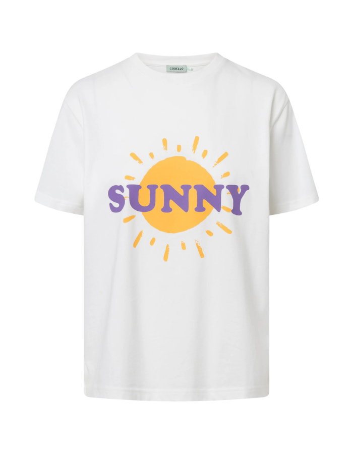 T-Shirt aus Baumwolle in Hellblau mit "Sunny" - Motiv