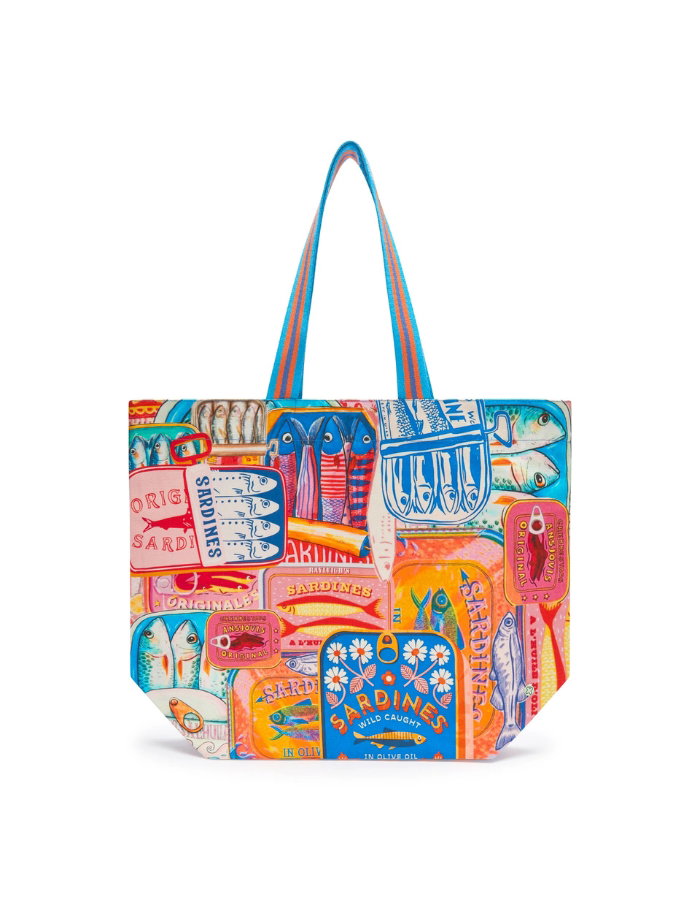 Shopper aus Canvas mit Sardinenmotiven
