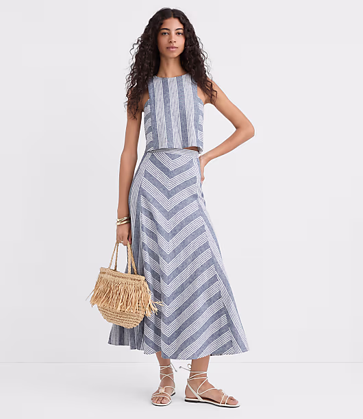 Chevron Linen Cotton Midi Skirt