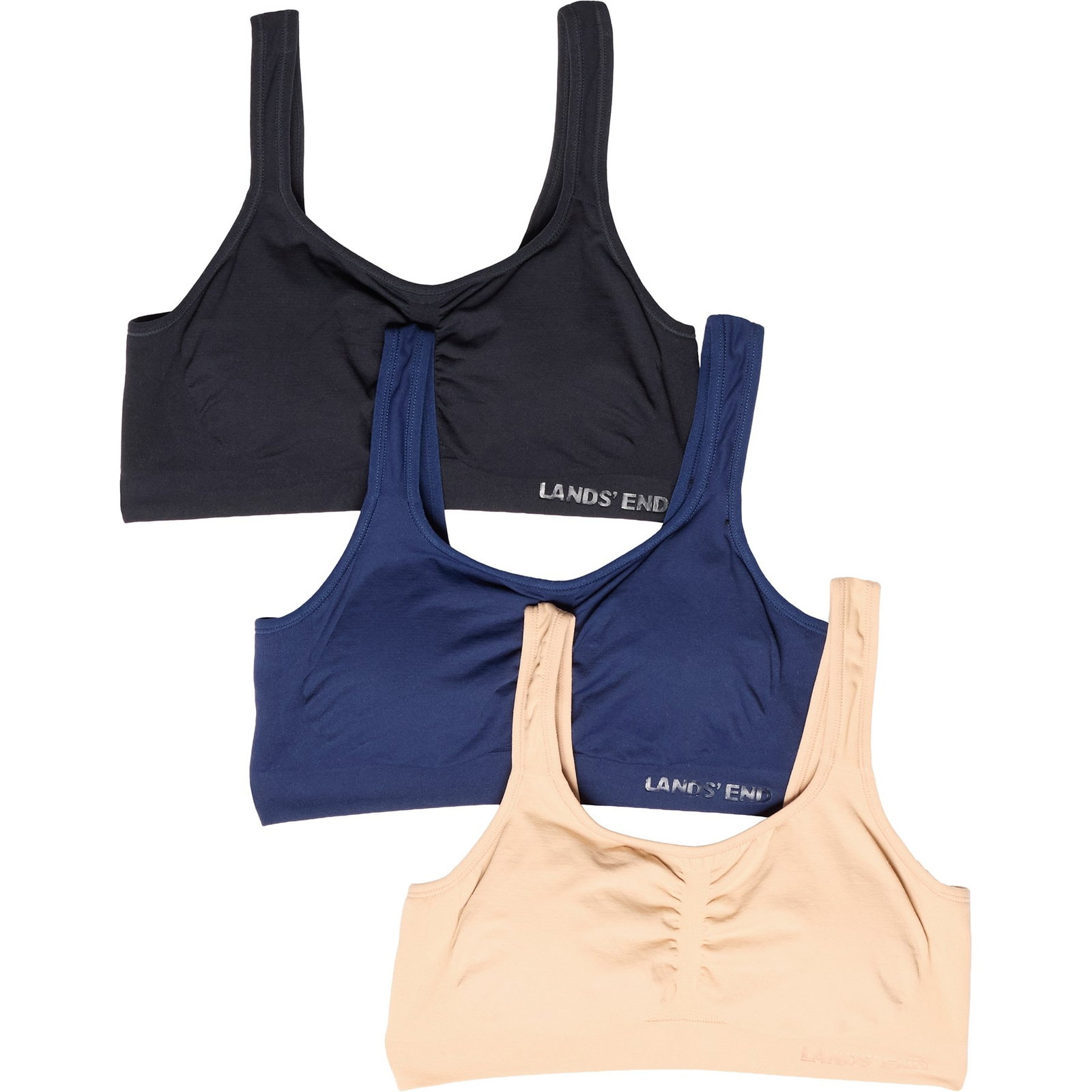 Lands' End Soft Fit Seamless Bralettes for Women | Clay/Navy/Black | Size Large