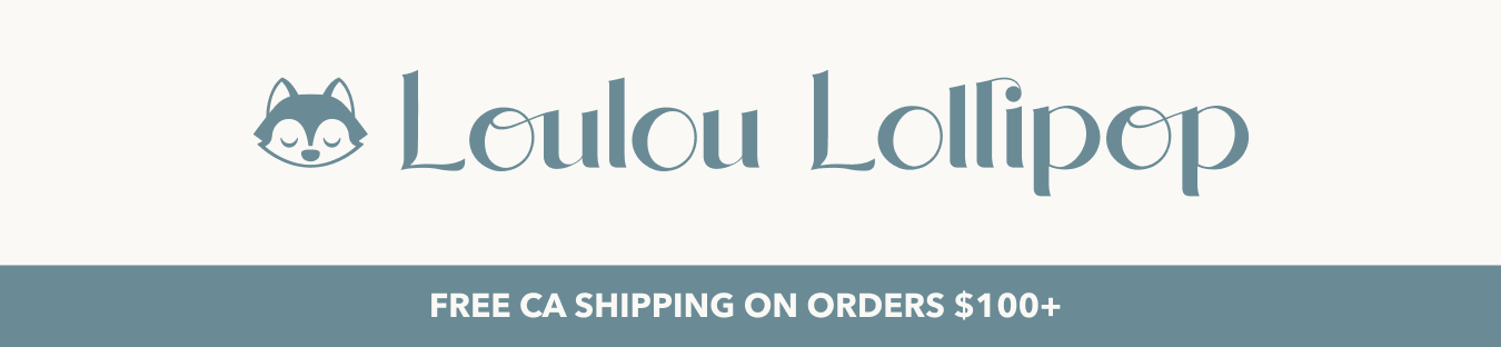 Loulou Lollipop logo - blue text on cream background