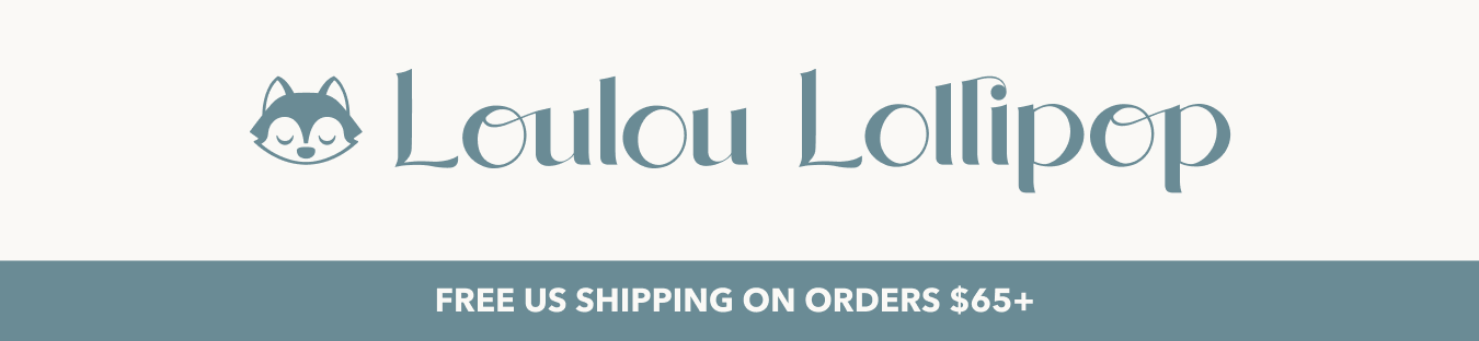 Loulou Lollipop logo - blue text on cream background