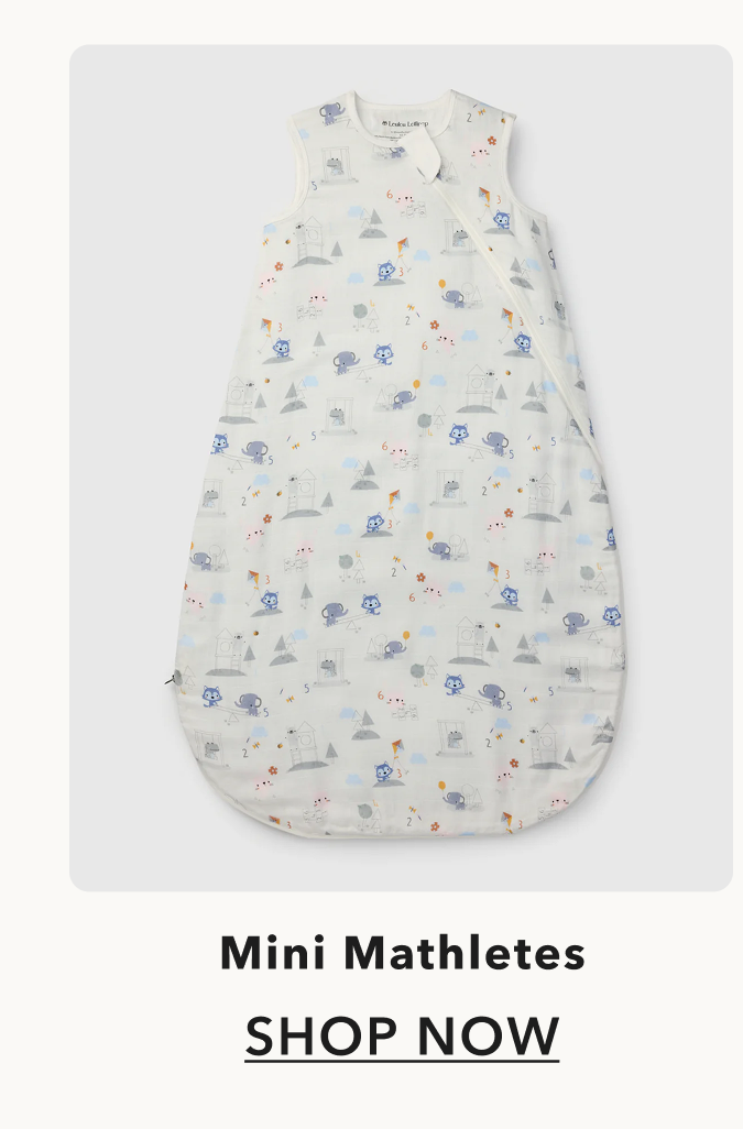 white baby sleep sack with blue wolves and grey elephants