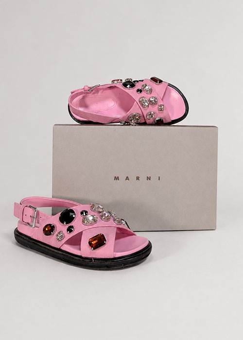 Marni - Pink Leather Jeweled Detail Sandals Sz 7