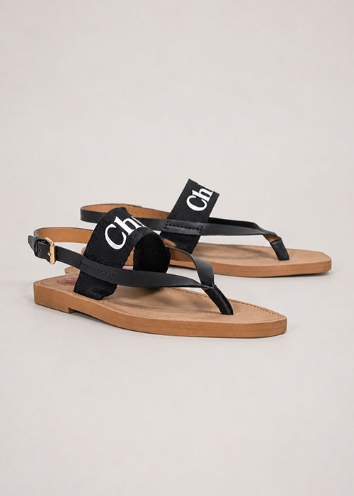 Chloe - Tan W/ Black Logo Strappy Sandals Sz 11