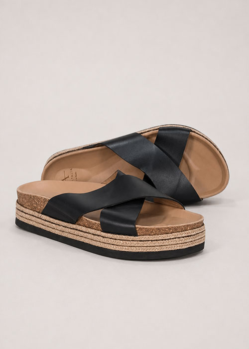 Aquatalia - Black & Beige Espadrille Slide Sandals Sz 9