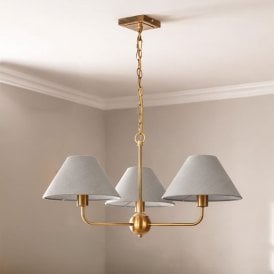Wisteria Celesta 3 Arm Linen Ceiling Pendant Light - Brushed Brass