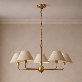 Wisteria Vitra 5 Arm Linen Ceiling Pendant Light - Brushed Brass