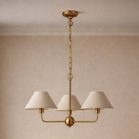 Wisteria Vitra 3 Arm Linen Ceiling Pendant Light - Brushed Brass
