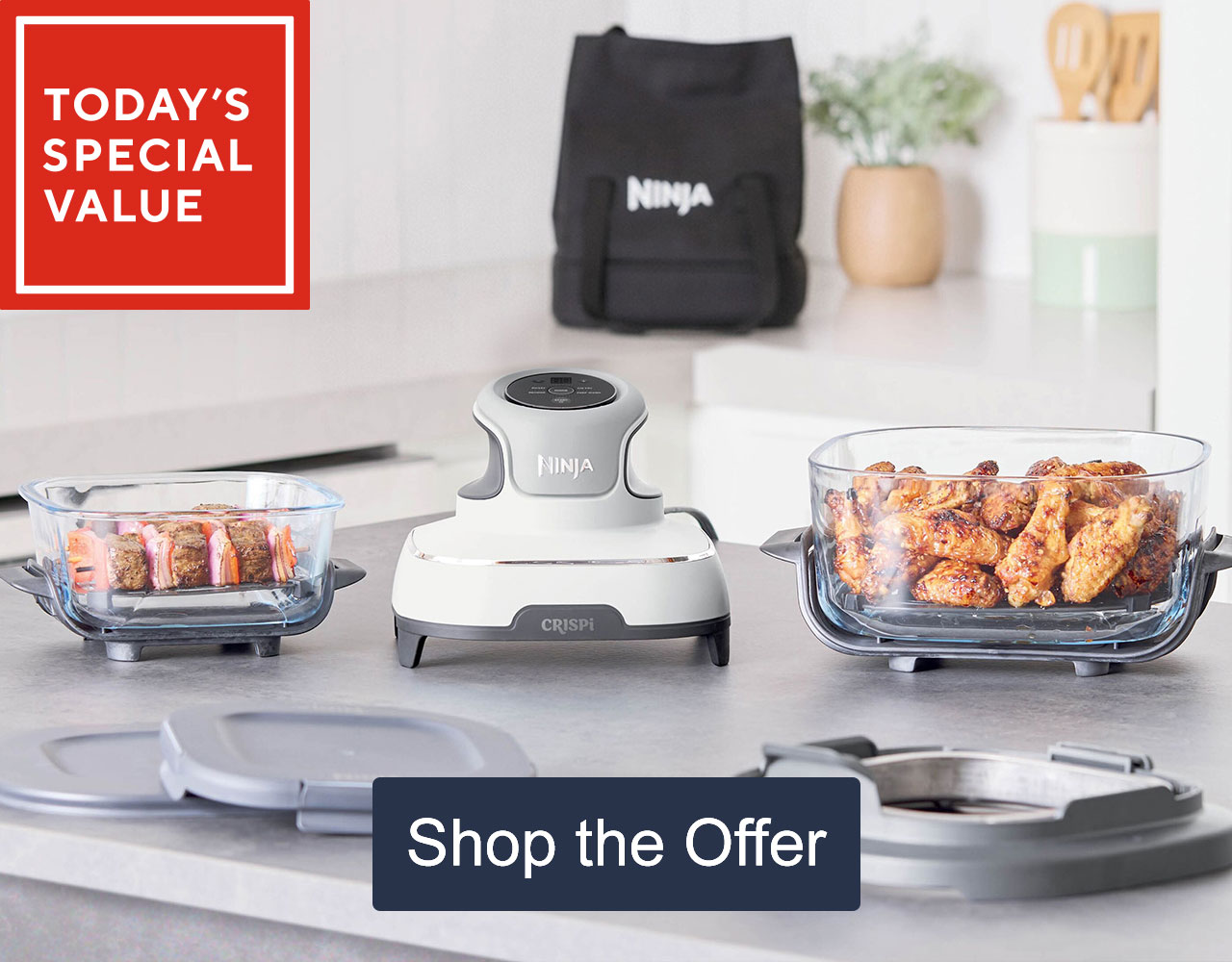 Ninja CRISPi 4-in-1 Portable Glass Air Fryer with Keep Warm Tote Bag