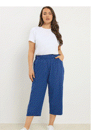 YOURS pantalon court en coton léger bleu cobalt