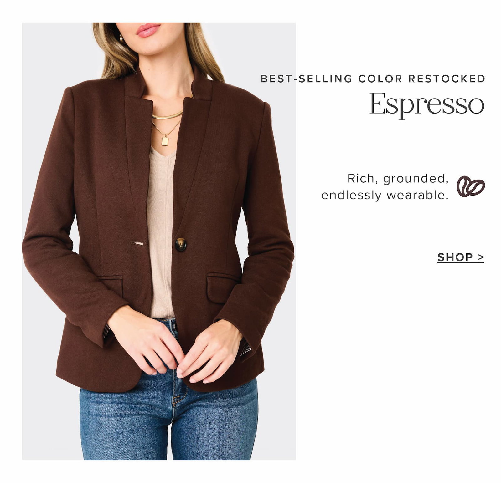 Notch Collar Blazer in Espresso Brown