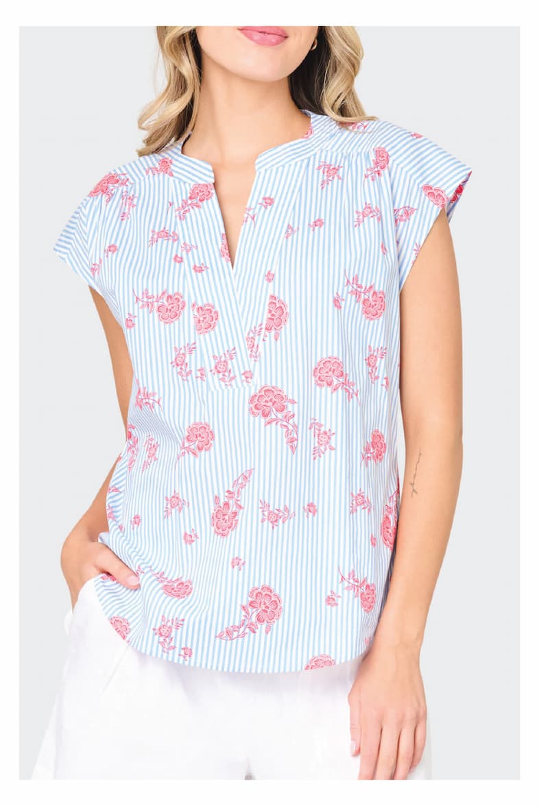 Cap Sleeve Notch Neck Blouse