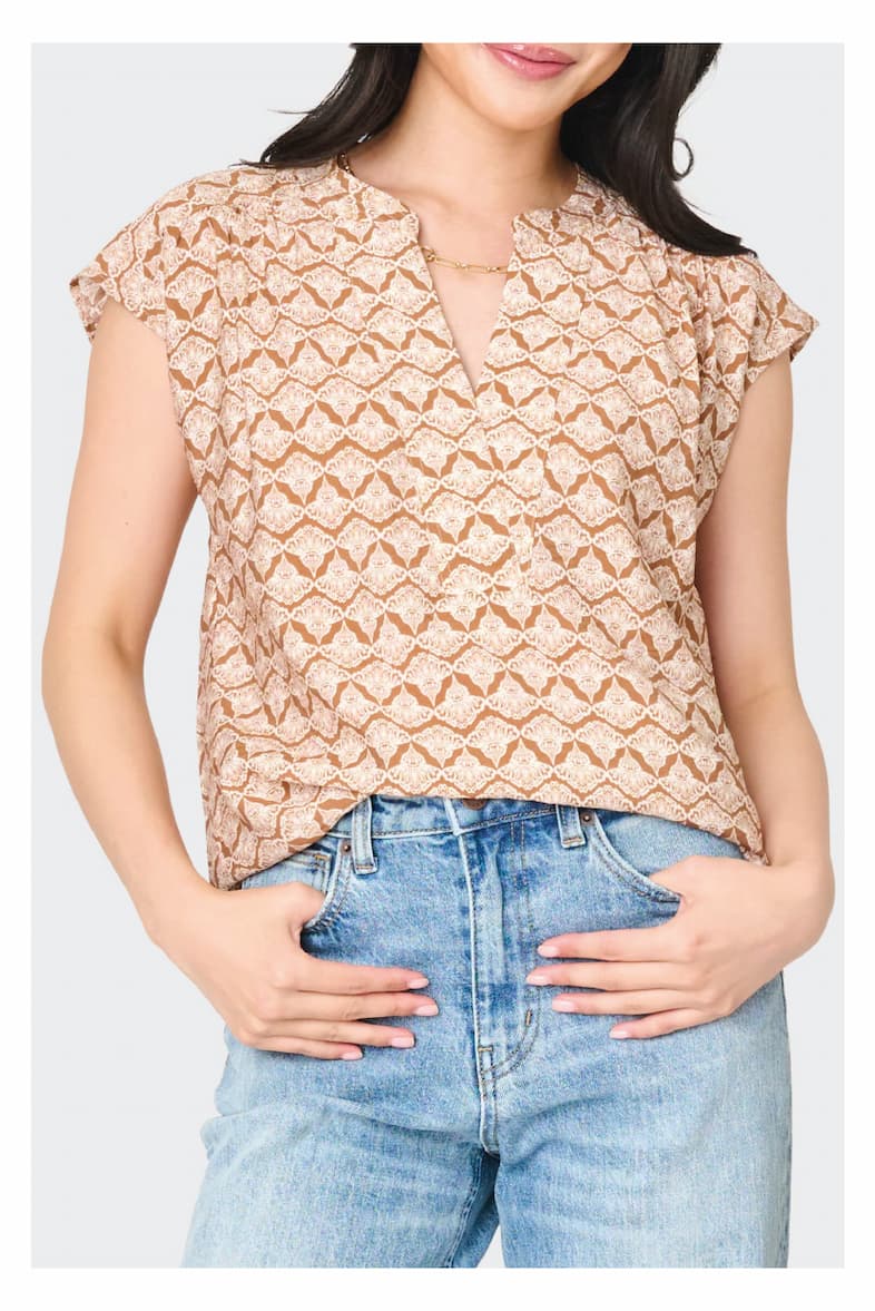 Cap Sleeve Notch Neck Blouse