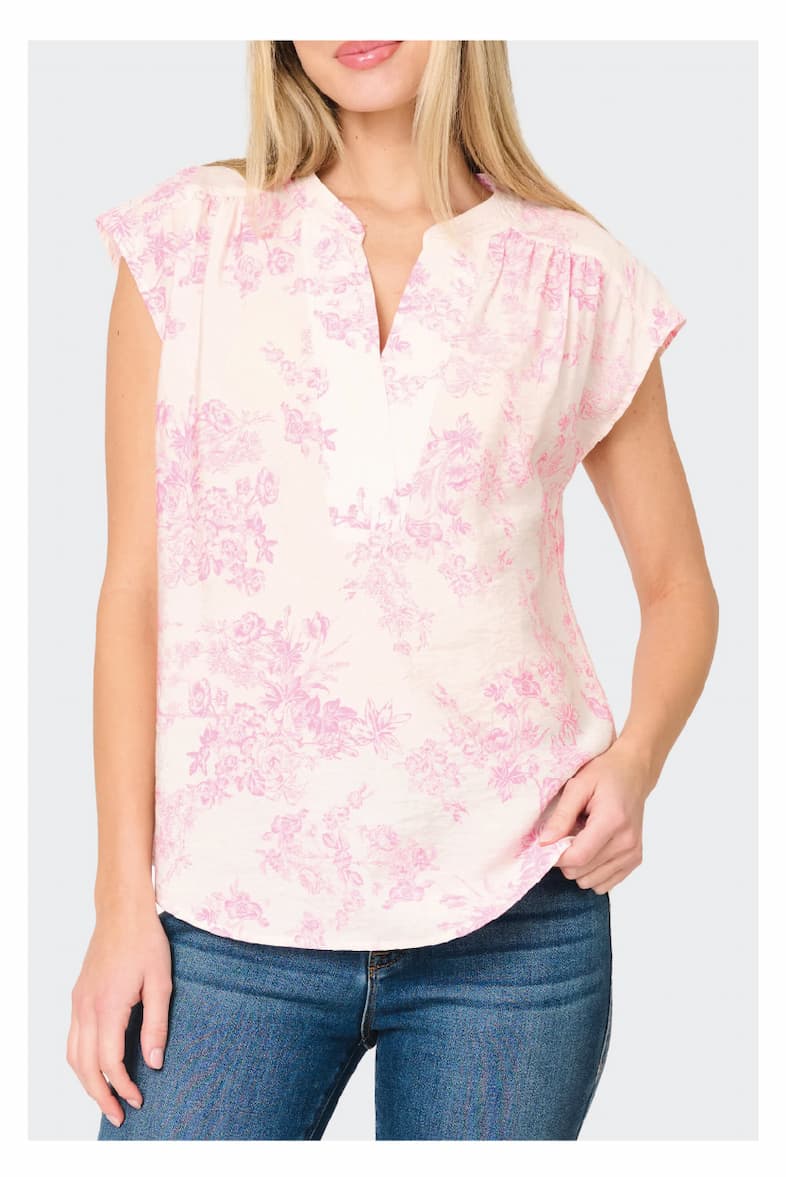 Cap Sleeve Notch Neck Blouse