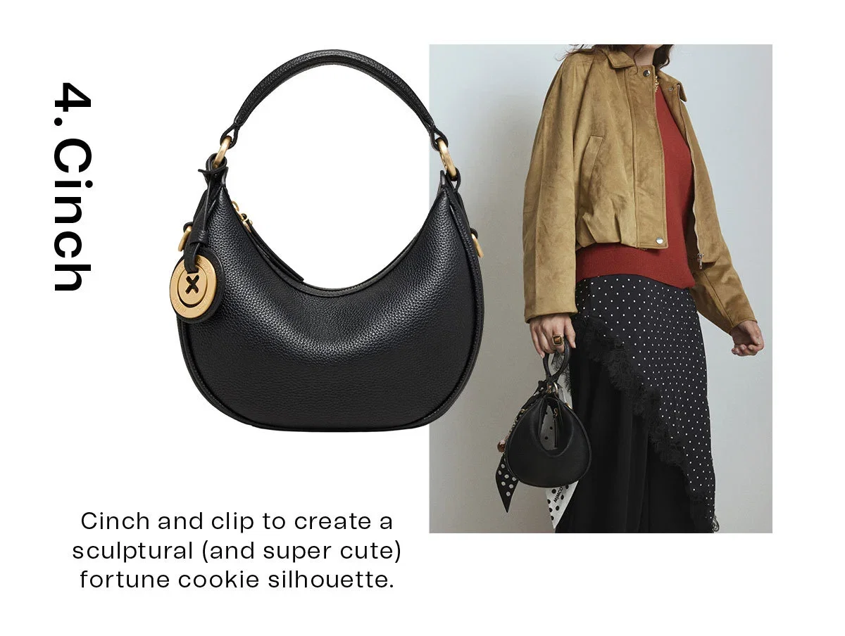 4. Cinch | Cinch and clip to create a sculptural (and super cute) fortune cookie silhouette.