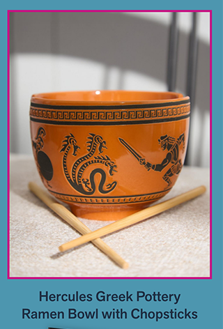 Hercules Greek Pottery Ramen Bowl with Chopsticks