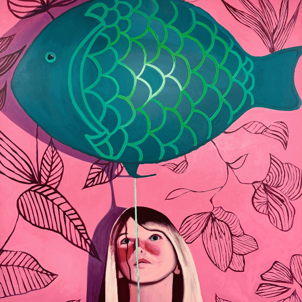 Painting girl with a fish balloon