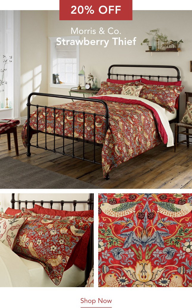 20% Off Morris & Co Strawberry Thief Bedding in Crimson Red