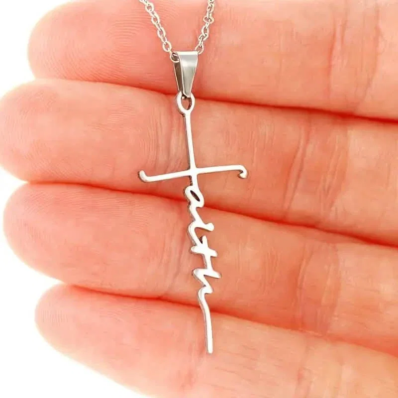 Image of Stainless Steel Faith Word Church Prayer Religious Pendant Necklace