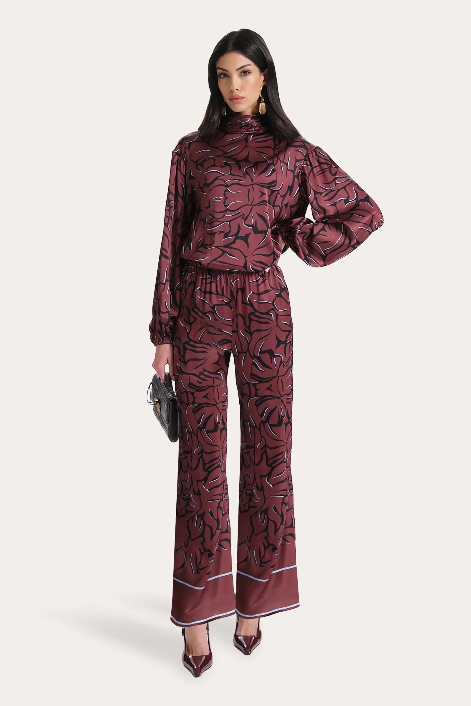 Image of Naya Silk Charmeuse Coral Print Blouse