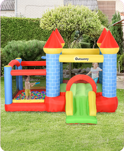 Outsunny Kids 4-in-1 Castle Inflatable Trampoline Slide Pool Blower