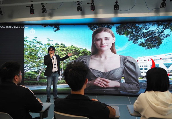 Computer scientist Pan Hui with a digital teaching avatar used at the Hong Kong University of Science and Technology in Guangzhou.