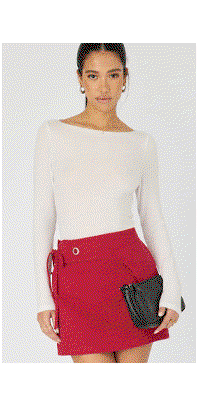 Red Saddle Mini Skort Skirt High Waisted Cotton Drill