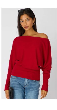 Red Long Sleeve Relaxed Fit Top