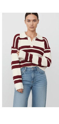 Red Stripe Stripe Knit Top Off Shoulder Long Sleeve