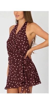 Red Polka Dot Wrap Dress Halter Neck Mini