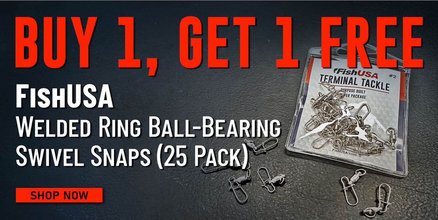 Buy 1, Get 1 Free FishUSA Welded Ring Ball-Bearing Swivel Snaps (25 Pack) Shop Now