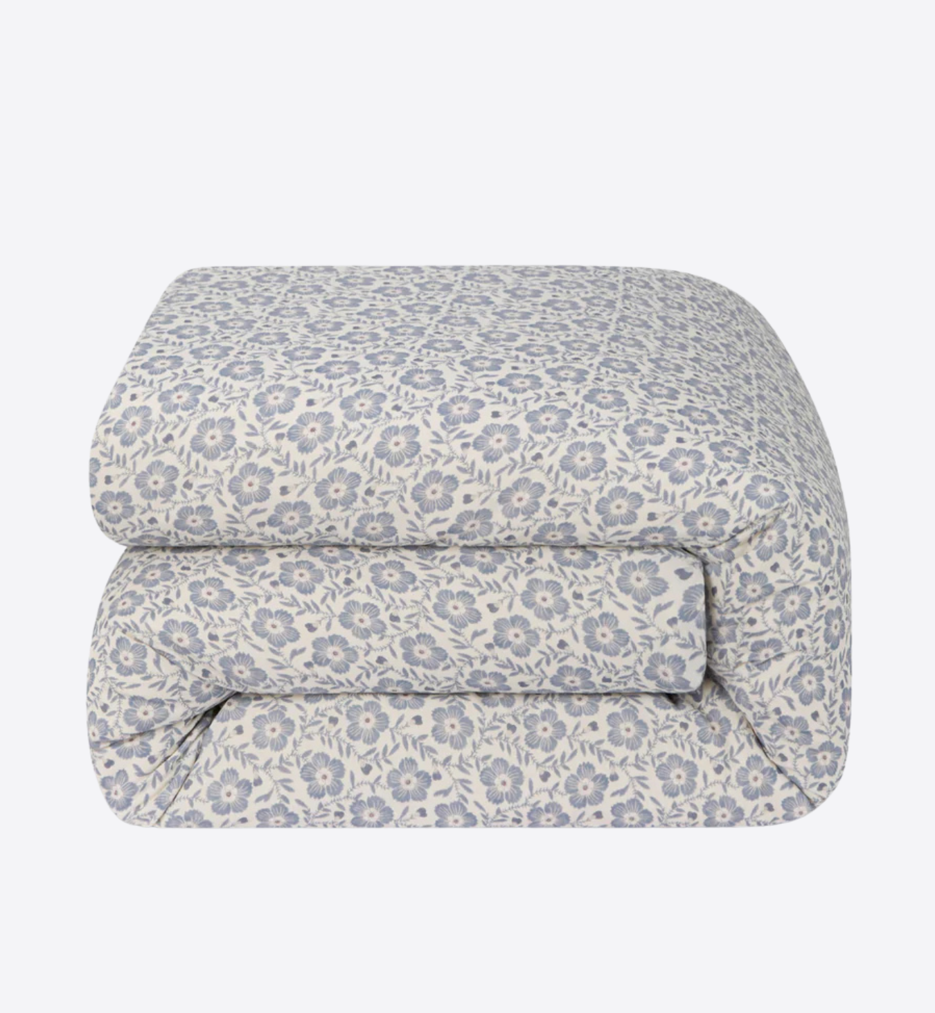 Dusk Blue Folk Floral Linen Blend Duvet Cover