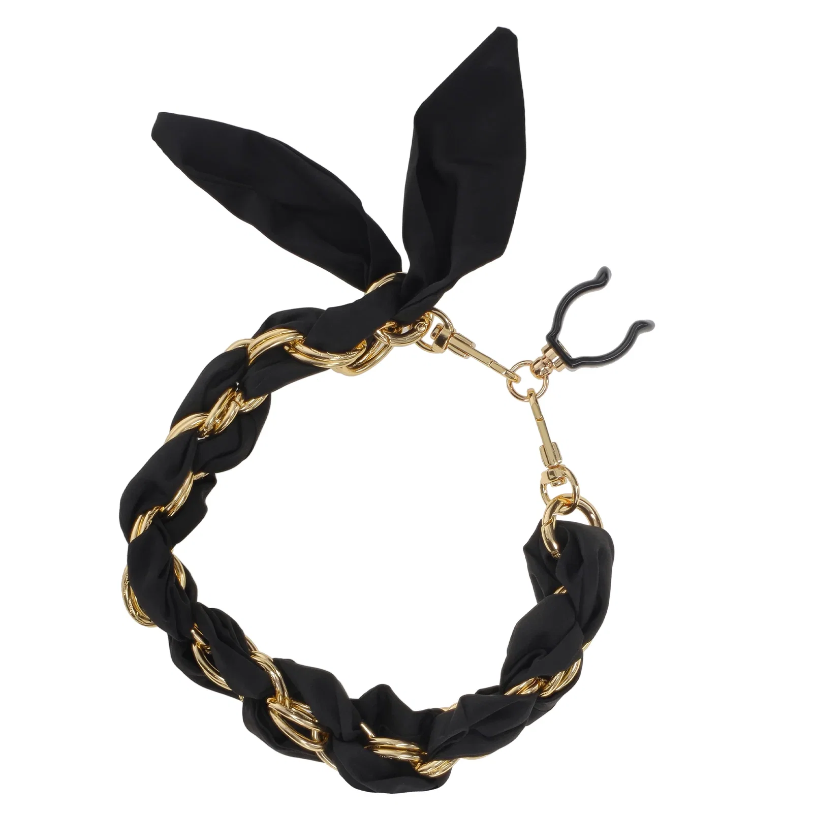 Image of FashionStix Luxury Black Silk Satin scarf with Chain Wrist Strap with Clip Holder