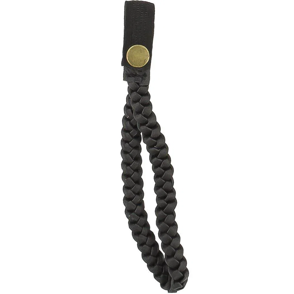 Image of Braided Cane Wrist Strap with Snap, Faux Black Leather