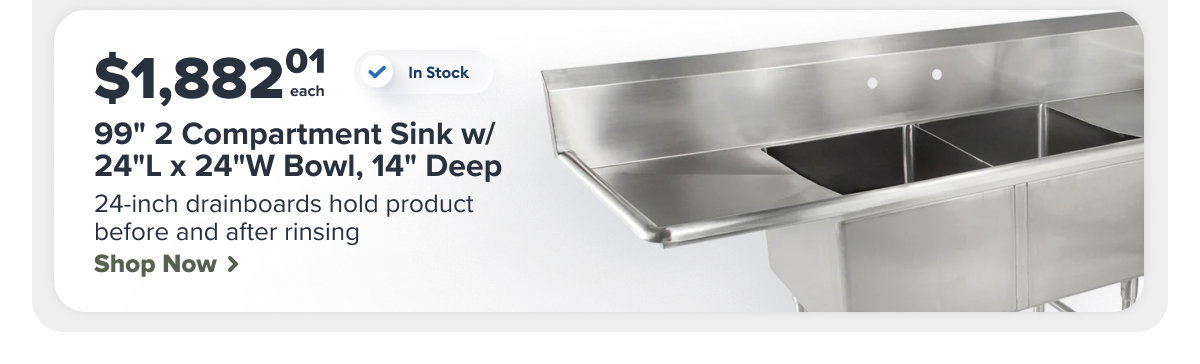 John Boos 2B244-2D24 99" 2 Compartment Sink w/ 24"L x 24"W Bowl, 14" Deep