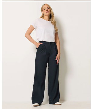 LTS Tall Navy Blue Pleated Wide Leg Trousers