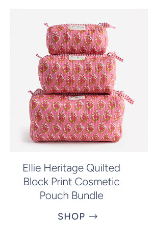 Ellie Heritage Quilted Block Print Cosmetic Pouch Bundle (Set of 3)