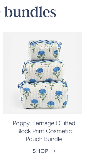 Poppy Heritage Quilted Block Print Cosmetic Pouch Bundle (Set of 3)