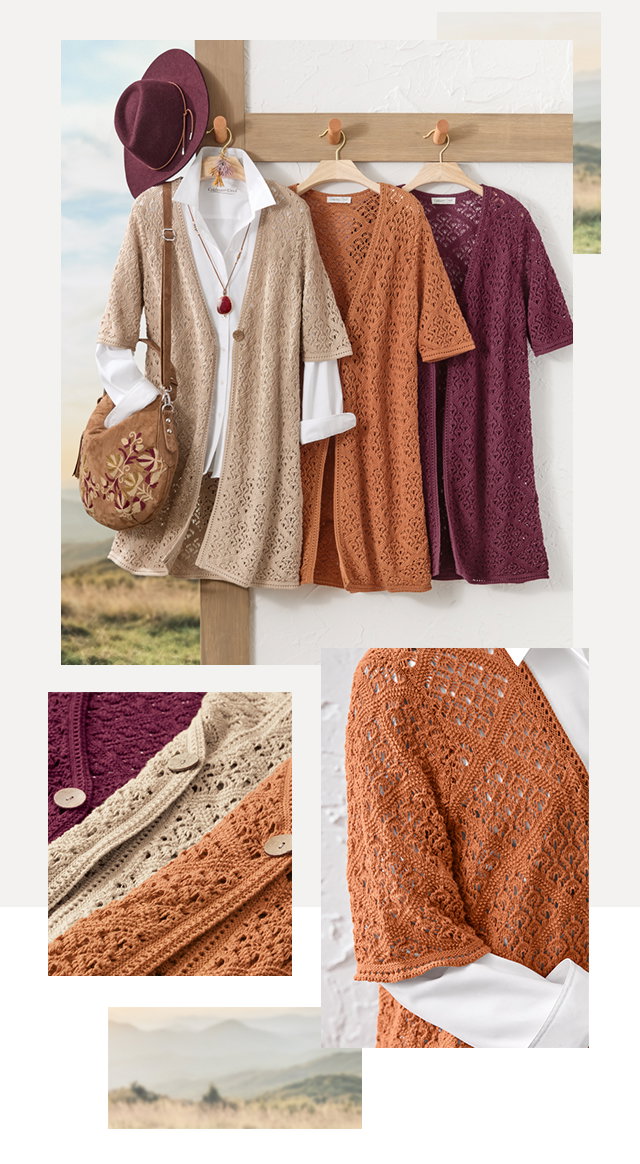 Open Stitch Elbow-Sleeve Cardigan