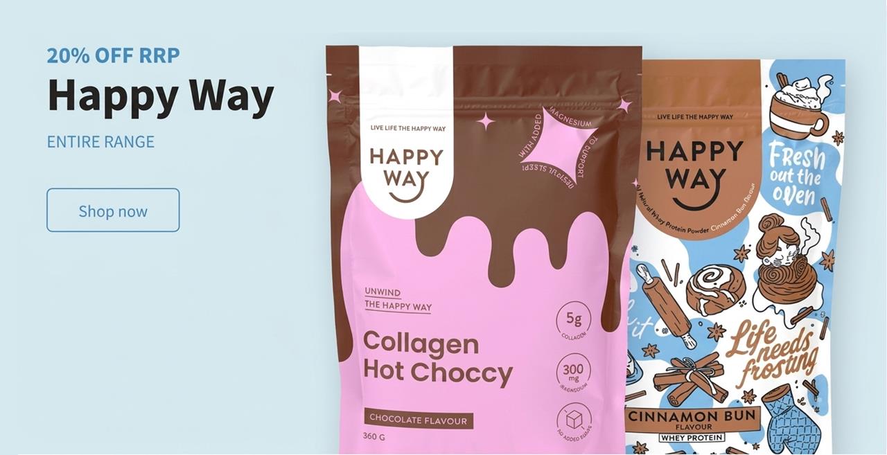 20% OFF Happy Way's entire range of protein and supplements