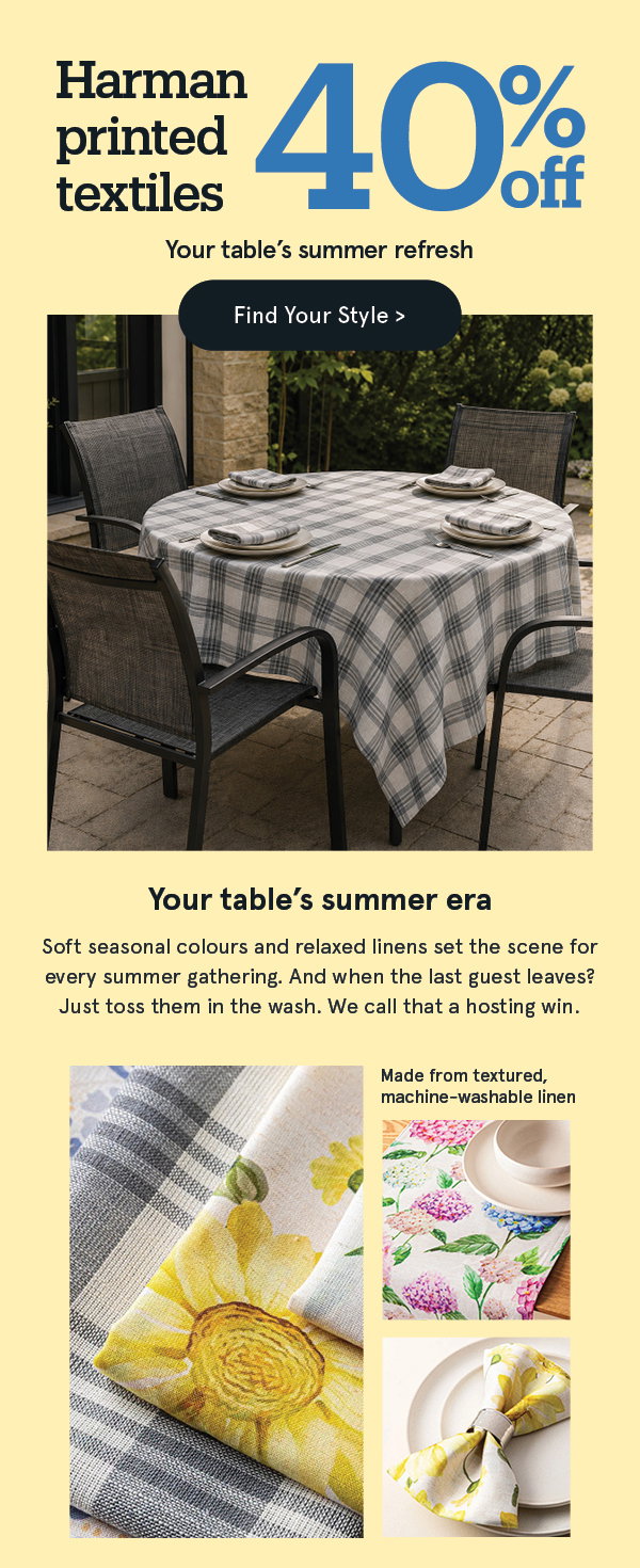 Harman Printed Table Textiles 40% off
