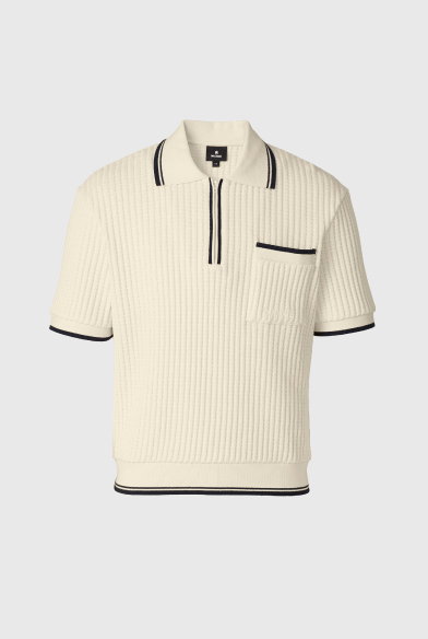 ESTABAN Crochet Knit Quarter-Zip Polo Shirt